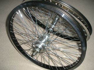 BMX Wheels 48 Hole 14mm Axle Black Silver Rims Quando Hubs Flanged New 