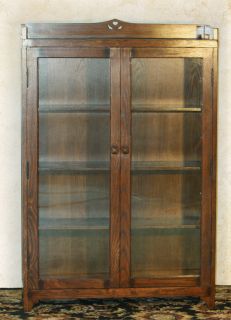 Solid Oak 2 Door Mission Bookcase w Gallery