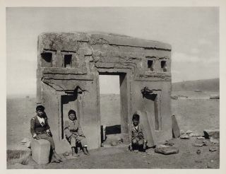   Door of the Sun Tiwanaku Bolivia Children   ORIGINAL PHOTOGRAVURE