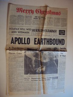 FRANK BORMAN SIGNED APOLLO EARTHBOUND 1968 LA EXAMINER MERRY CHRISTMAS 