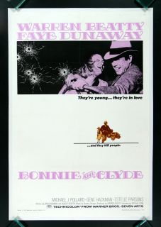 BONNIE AND CLYDE * 1SH ORIG MOVIE POSTER VIOLENCE 1967