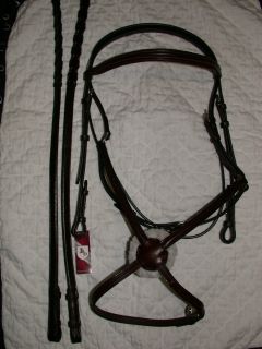 New Bobbys Dark Brown Figure 8 Bridle with Rubber or Laced Reins Full 