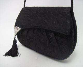 Barbara Bolan Black Brocade Tassel Shoulder Bag Handbag