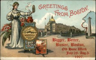 Boston MA Old Home Week 1907 Greeting c1910 Postcard