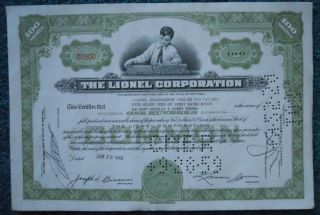 Lionel Stock Certificate 1949 Joshuas Daughter Wife Signed from 1937 