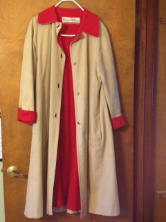 Vintage Bonnie Cashin Trench Coat. Sz 12. Tan with red lining. Brass 