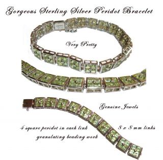 Bracelet Genuine Square Peridot Jewels Links Sterling Silver