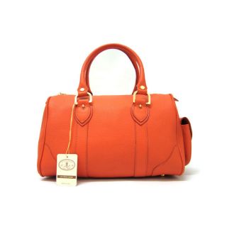   Made Natural Orange Leather Designer Bowler Handbag Satchel