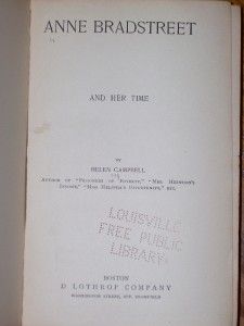 anne bradstreet and her time by helen campbell c1891