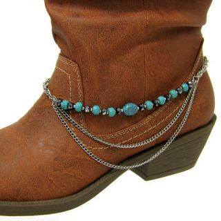 Turquoise Colored Beads Boot Anklet Bracelet for Boots