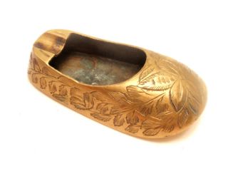 Antique Small Shoe Flower Brass Floral Ashtray India