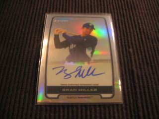 2012 Bowman Chrome Brad Miller on Card Refractor Auto 225 500 Mariners 