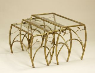 Labarge Sunburst Gold Bamboo Style Nest of Three Tables
