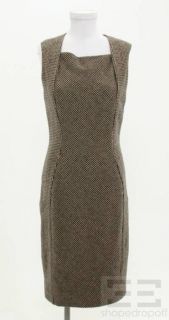 BOTTEGA VENETA Brown Black Herringbone Wool Dress Size 42