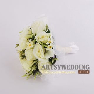 Elegant Wedding Bridal Bouquet Silk Wedding Flower in Cream Rose New 