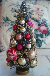 Vintage Shiny Brite Christmas Bottle Brush Tree Mercury Glass Beads 