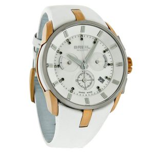 Breil Milano Aquamarine Diamond Chronograph White Leather Watch BW0513 