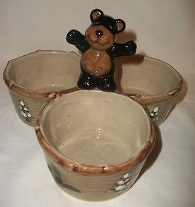    Home Goods Pottery Relish Dish Bowls Pottery Bear Pine Trees Cones