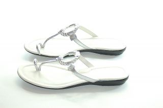 TODS Womens Malibu Ring Mignon Thong Sandals Silver /Porc Size 37
