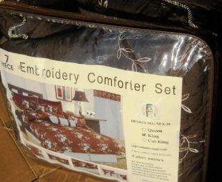 PC Brianna Brown Embroidery Comforter Set Cal King Sz