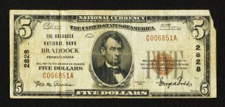 1929 Braddock Pennsylvania PA National Currency Bank Note Bill