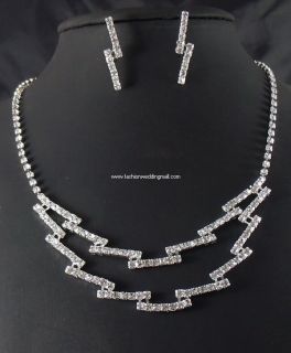 Bridal Wedding Bridesmaid Crystal Silver Clear Necklace Jewelry Sets 