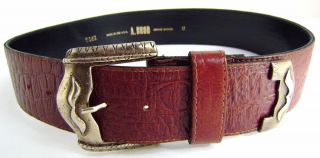 Brod Wide Leather Belt Croc Embossed Italy Buckle Size S