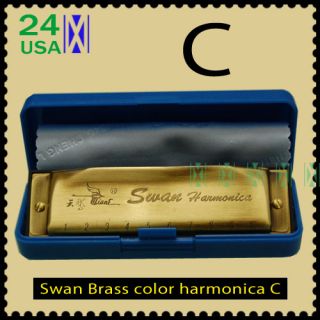 New Vintage Brass Swan Harmonica Blues Diatonic Harps C Tune
