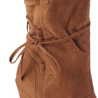 Brinley Co Womens Round Toe Lace Up Detail Wedge Boots