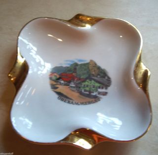 Souvenir Ashtray from Oberammergau Germany with Gold Rim