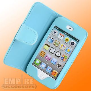 TEAL LEATHER FOLDING CASE FOR APPLE IPOD TOUCH iTouch 4G 4th Gen NEW