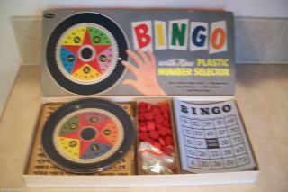Vintage Bingo Game with Roulette Style Number Selector Wood Pieces by 