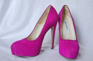 Brian Atwood Womens Hot Pink Pony Hidden Platform High Heel Pump Shoe 