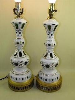 antique bohemian overlay enamel green pair of lamps time left