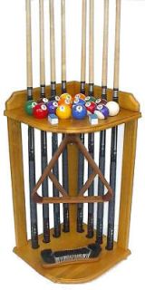 Pool Cue Billiard Stick Corner Rack   Stand Holds 8 Cues and Ball Set 