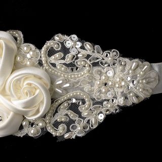 Rose Bridal Sash Vintage Inspired Floral Applique Sequins Lace & Beads 