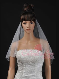   Lace Beaded Scallop Edge Fingertip Length Bridal Wedding Veil