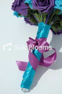 Scottish Purple Turquoise Aqua Rose Iris Bridal Bouquet