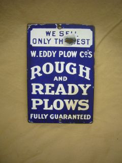 RARE Porcelain Rough and Ready Plows Advertising Door Push Sign Eddy 