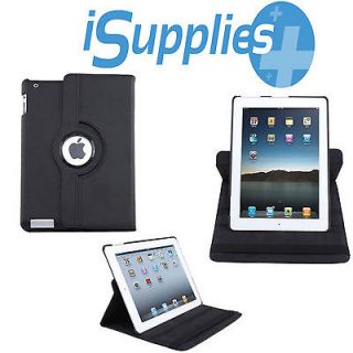 iPad 2, 3 4 Black Premium Leather Smart Cover Case Stand Rotating 360