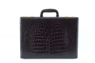 Briefcase Vintage Jet Black Crocodile Olive Pig Skin Lining GRT 