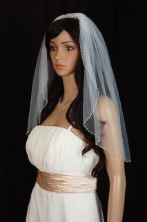 Bridal Veil Wedding 1 Tier Ivory Shoulder Real Crystal Beaded Trim 