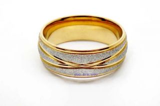 8mm New Gold Groove Stainless Steel Ring Brushed Silver Shine Mens 