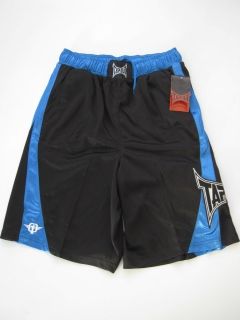Tapout Unleashed Side Logo Stitch Mesh Athletic Shorts Black Blue 