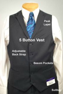 Vest  5 Button Single Breasted, Peak Lapel, Besom pockets 
