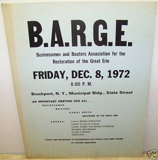  1972 Brockport NY Barge Erie Canal Poster Sign