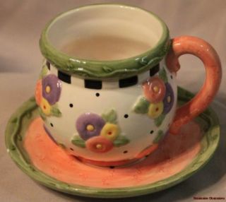 Mary Engelbreit RARE 2001 Teacup Saucer Pink Lavender Yellow Posies 