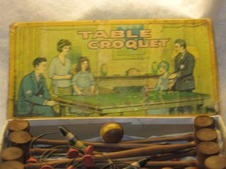 Late 1800s Early 1900s Milton Bradley Wooden Metal Table Croquet Set 