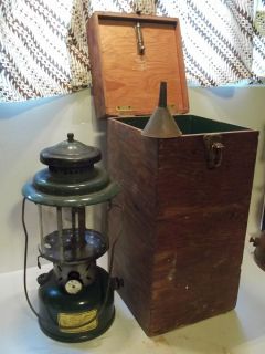 Old or Vintage Coleman Lantern in Wood Box with Funnel Military as Is 