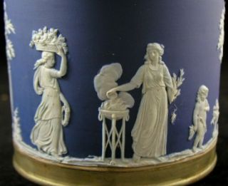 Antique Porcelain Wedgwood Jasperware EPNS Dark Blue Cookie Jar Ice CA 